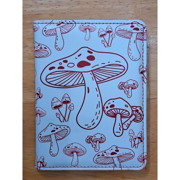 Wandering Moon Passport Cover ID Credit Card Wallet Red & White Mushrooms - Picture 1 of 7
